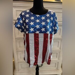 Patriotic Sequin Flag Top - Blue/Red/White